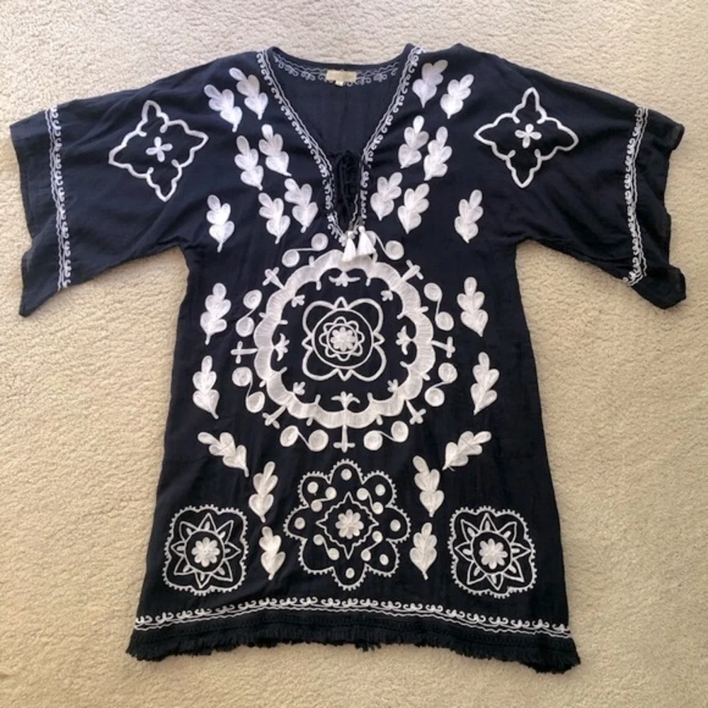 Very boho Ruby YaYa navy & white beach dress/cover up with braided embroidery - Picture 11 of 16